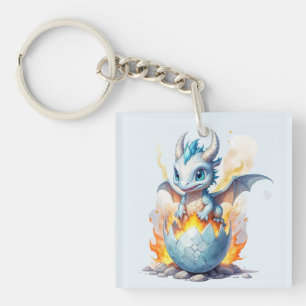 Frost Hatched Blue Dragon Acrylic  Key Ring
