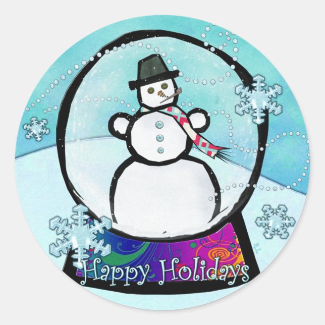 Frost Man Snow Globe Folk Art Classic Round Sticker (Front)