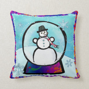 Frost Man Snow Globe Folk Art Cushion