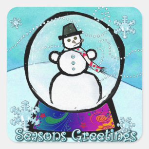 Frost Man Snow Globe Folk Art Square Sticker