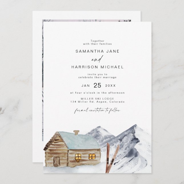 FROST Mountain Ski Cabin Snowy Winter Wedding  Invitation (Front/Back)