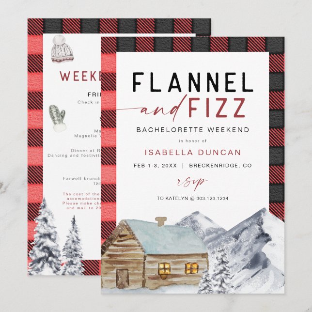 FROST Red Flannel & Fizz Winter Bachelorette Invitation (Front/Back)