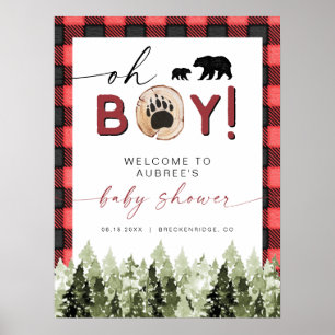 FROST Red Flannel Pine Bear Baby Shower Welcome Poster