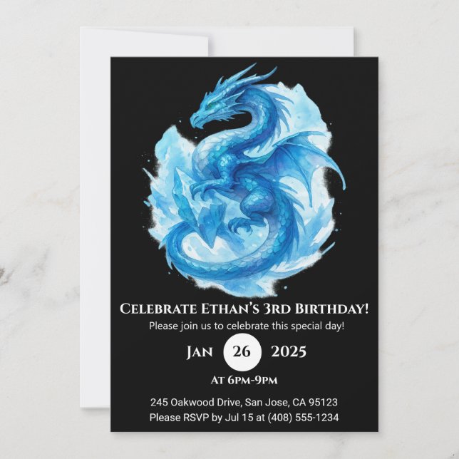 Frost Spiral Dragon Birthday Invitation (Front)