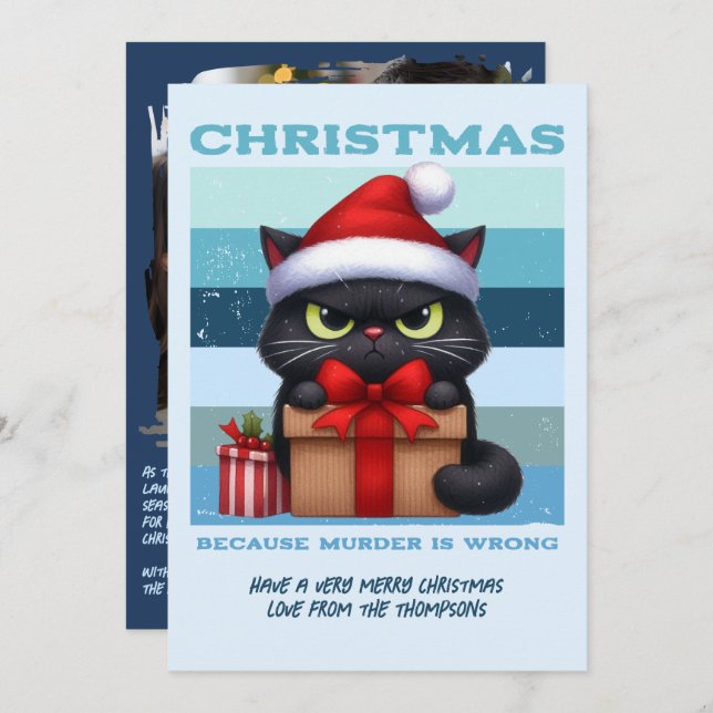 Frostbite Cool Funny Cat Retro Christmas Photo Holiday Card (Front/Back)