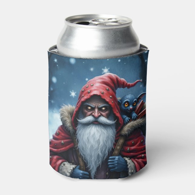 Frostbite Santa & His Mischief Elf. Can Cooler (Can Front)