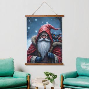 Frostbite Santa & His Mischief Elf. Hanging Tapestry