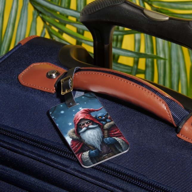 Frostbite Santa & His Mischief Elf. Luggage Tag (Front Insitu 1)