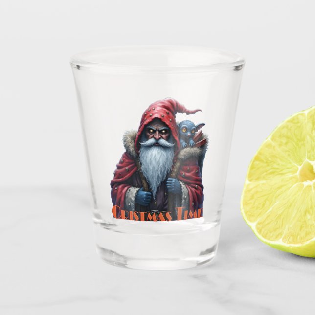 Frostbite Santa & His Mischief Elf. Shot Glass (Front)