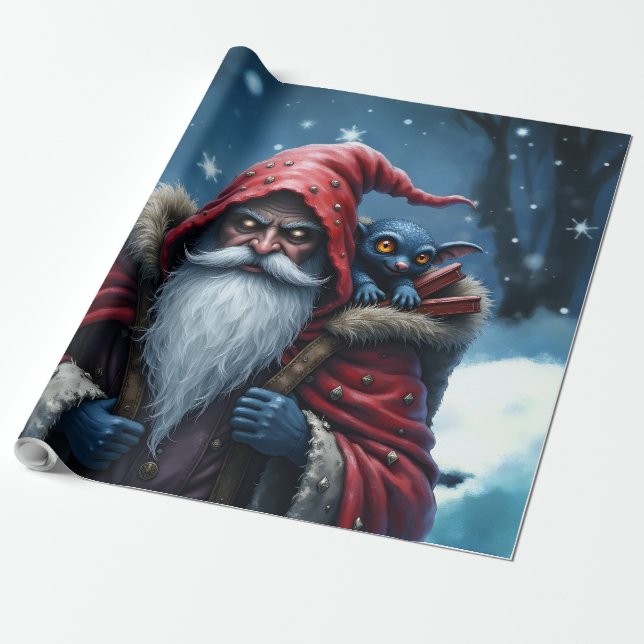 Frostbite Santa & His Mischief Elf. Wrapping Paper (Unrolled)