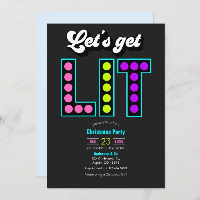 Frostbyte Lets Get Lit Retro Christmas Party Invitation (Front/Back)