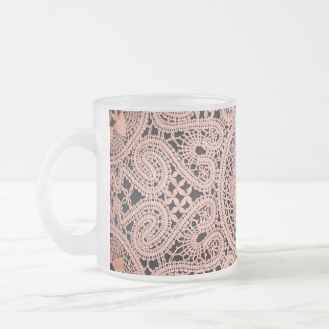 Frosted 10 oz Frosted Glass Mug LACE (Left)