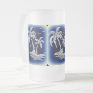 Frosted 16 oz Glass Tall Mug with Palm Trees