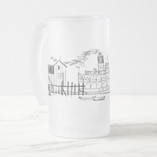 Frosted 16 oz. Mug, Block Island Seaside Dock Frosted Glass Beer Mug