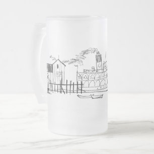 Frosted 16 oz. Mug, Block Island Seaside Dock Glass Beer Mug