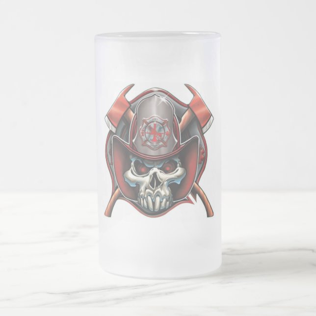 Frosted 16oz Frosted Beer Stein Skull Fire Rescue (Center)