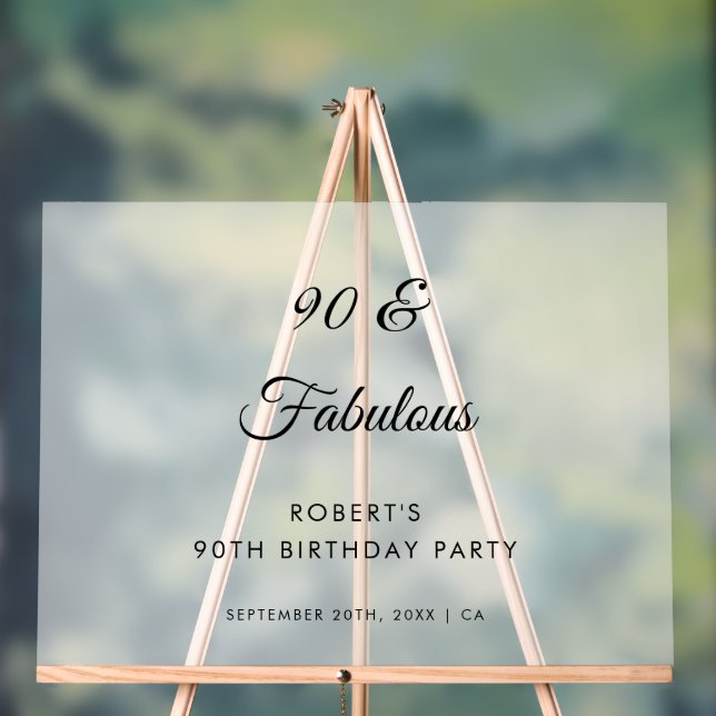 Frosted 90 & Fabulous Birthday Party Welcome Acrylic Sign (Neutral)
