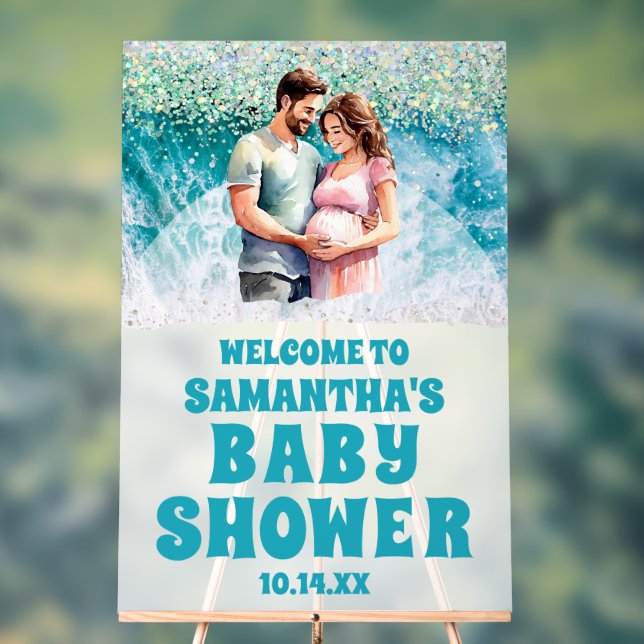 Frosted Acrylic Beach Baby Shower Welcome Sign (Neutral)