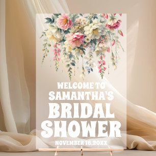 Frosted Acrylic Floral Bridal Shower Welcome Sign