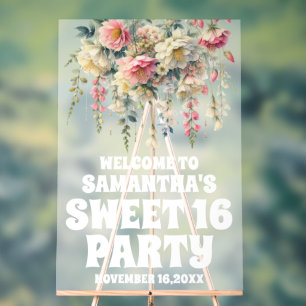Frosted Acrylic Floral Sweet 16 Welcome Sign