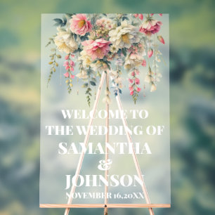 Frosted Acrylic Floral Wedding Welcome Sign