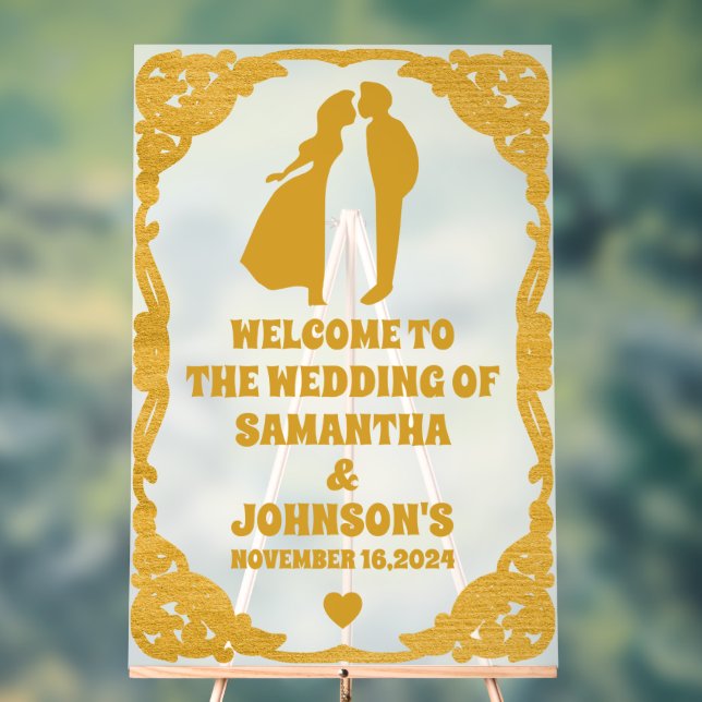 Frosted Acrylic Gold Frame Wedding Welcome Sign  (Neutral)