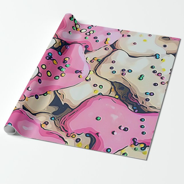 Frosted Animal Cookie Pattern Wrapping Paper (Unrolled)