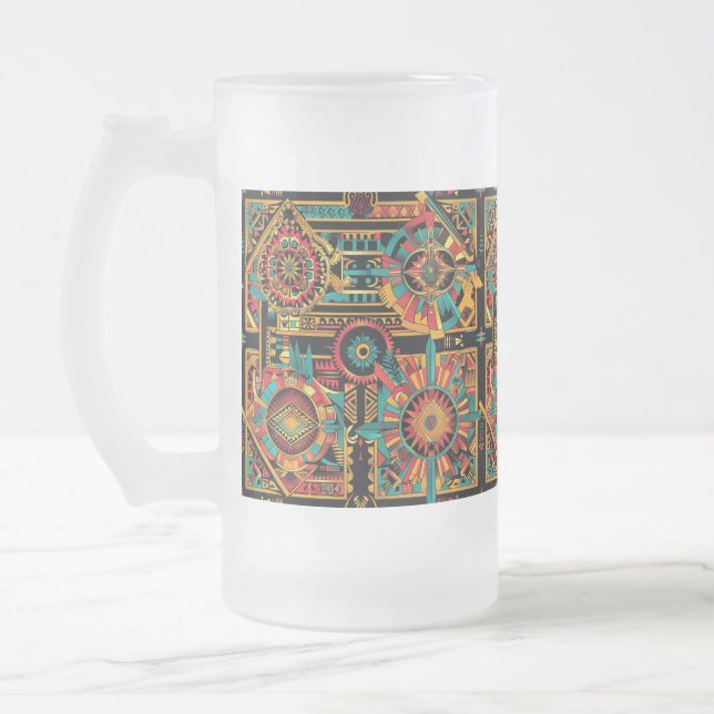 Frosted Aqua "Aztec Dream" 473ml Glass Mug (Left)