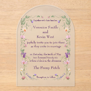 Frosted Arch Wildflower Acrylic Wedding Invitation