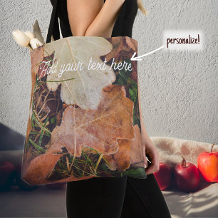Frosted autumn oak leaves tote bag