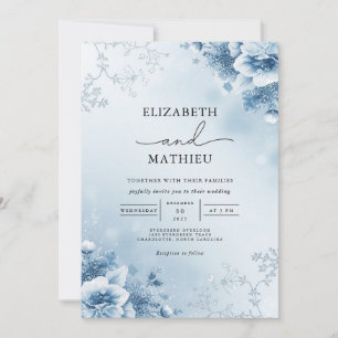 Frosted Azure Floral Bloom Wedding Invitation