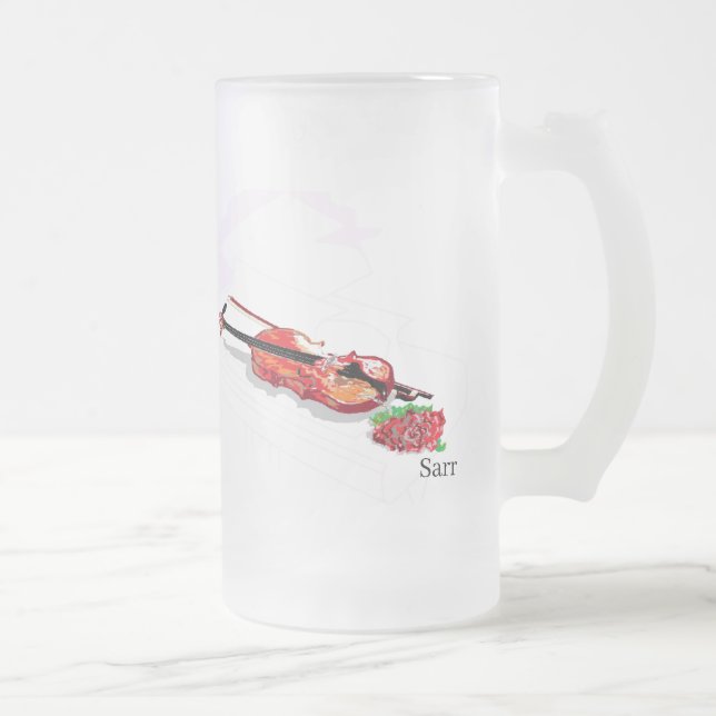Frosted Beer Mug : Violin with a Rose (Right)