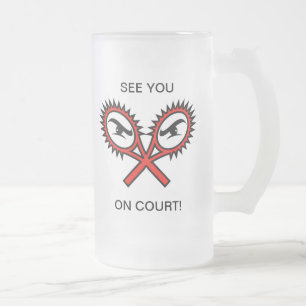 Frosted beer mug with funny humourous tennis sloga