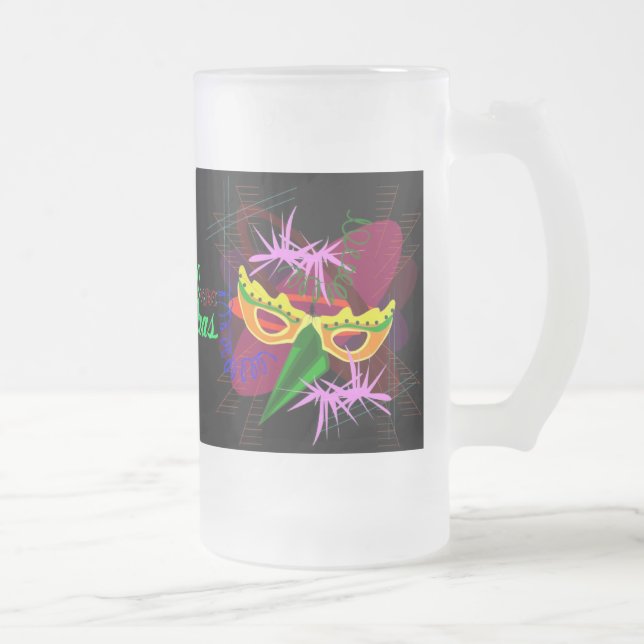 Frosted Beer, Soda Mug-Mardi Gras Frosted Glass Beer Mug (Right)
