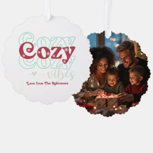 Frosted Berry Cosy Vibes Retro Christmas Photo Tree Decoration Card