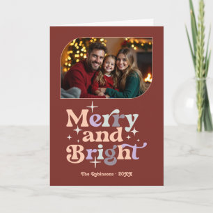 Frosted Berry Merry & Bright Retro Christmas Photo Holiday Card