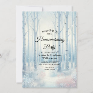  Frosted Blue Birch Forest Housewarming Party Invitation