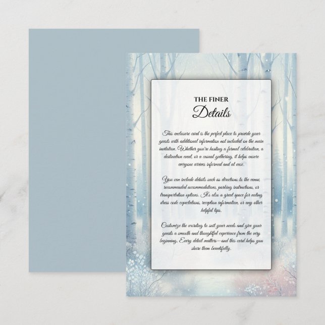 Frosted Blue Birch Forest Wedding Enclosure Card (Front/Back)