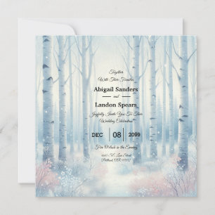 Frosted Blue Birch Forest Wedding Invitation