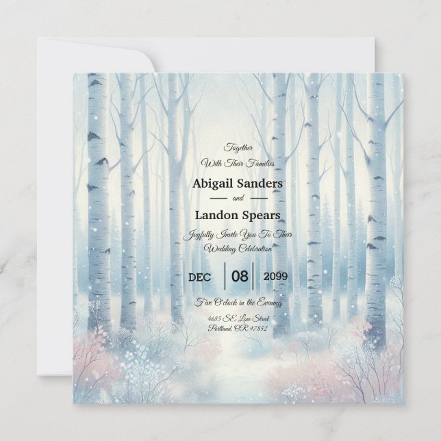Frosted Blue Birch Forest Wedding Invitation (Front)