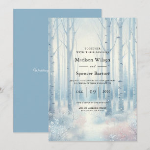 Frosted Blue Birch Forest Wedding Invitation