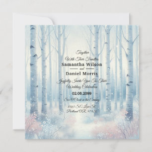 Frosted Blue Birch Forest Wedding Invitation