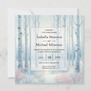 Frosted Blue Birch Forest Wedding Invitation