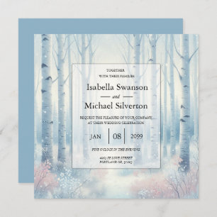 Frosted Blue Birch Forest Wedding Invitation