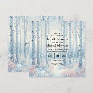 Frosted Blue Birch Forest Wedding Invitation