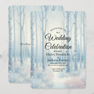 Frosted Blue Birch Forest Wedding Invitation
