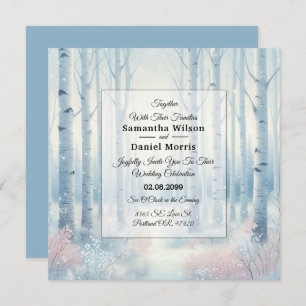 Frosted Blue Birch Forest Wedding Invitation