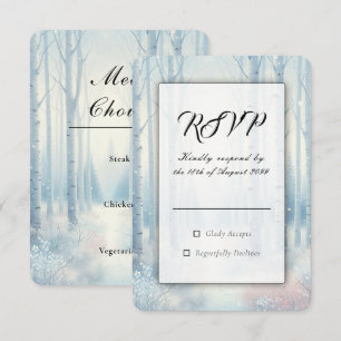Frosted Blue Birch Forest Wedding RSVP Card