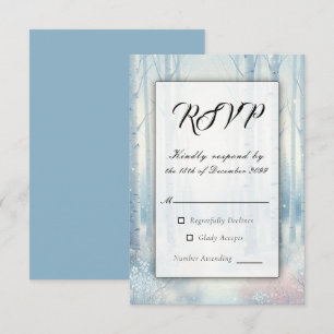 Frosted Blue Birch Forest Wedding RSVP Card