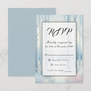Frosted Blue Birch Forest Wedding RSVP Card